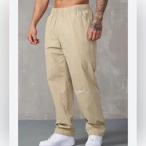 YoungLA Wind Breaker Spellout Joggers Sz S Tan Streetwear Fitness Sporty